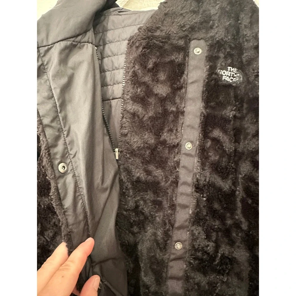 The North Face Mossbud Swirl Reversible Jacket Gray Black Fleece Hooded SmallP